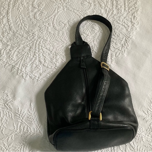 Vintage 90s Y2K Lord & Taylor pebbled leather sling backpack purse bag - Picture 10 of 12